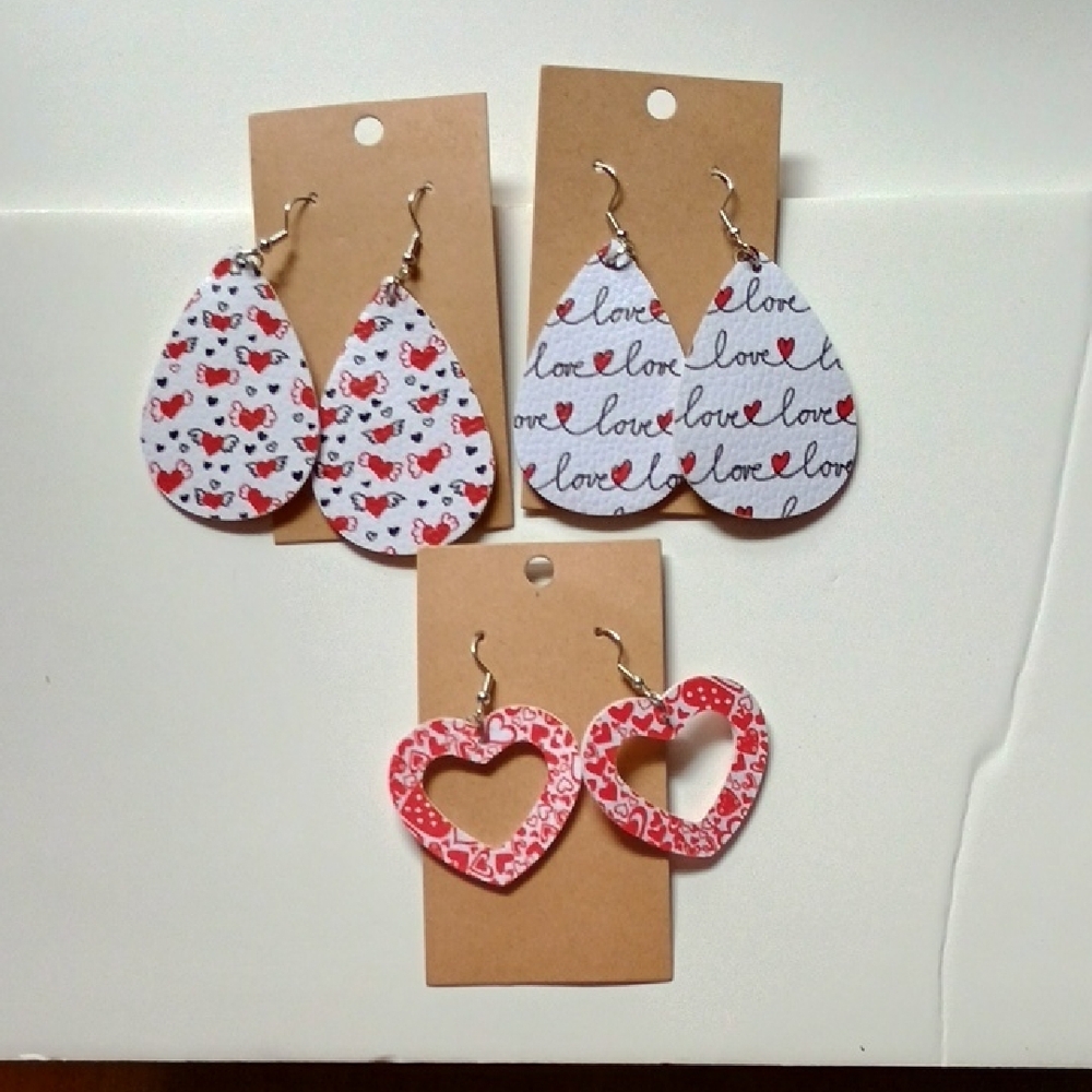 Heart and Love Patterned Earrings Set